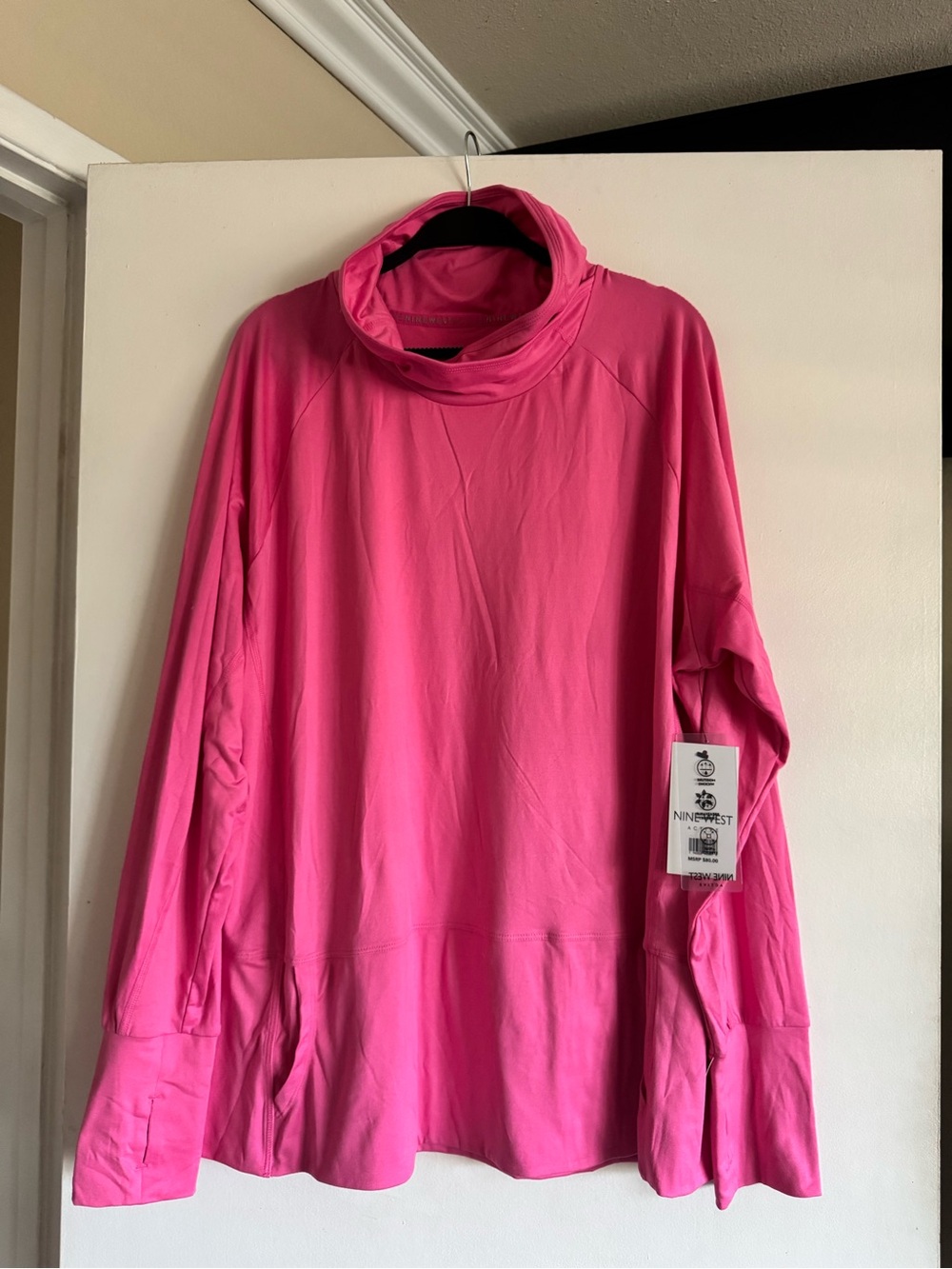 Nine West Active Pink Long Sleeve Funnel Neck Athletic Shirt w/ thumb holes 2X